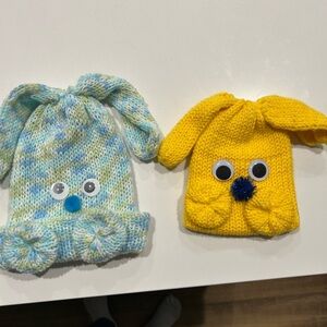 Kids' Knitted Bunny Hats - Blue and Yellow